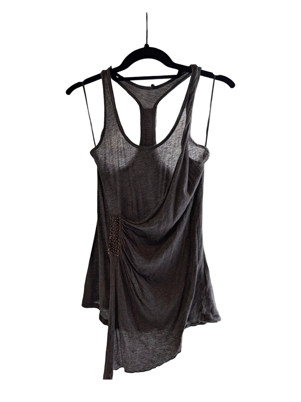 Guess Women's Gray Asymmetric Draped Tank Top - Sleeveless Racerback